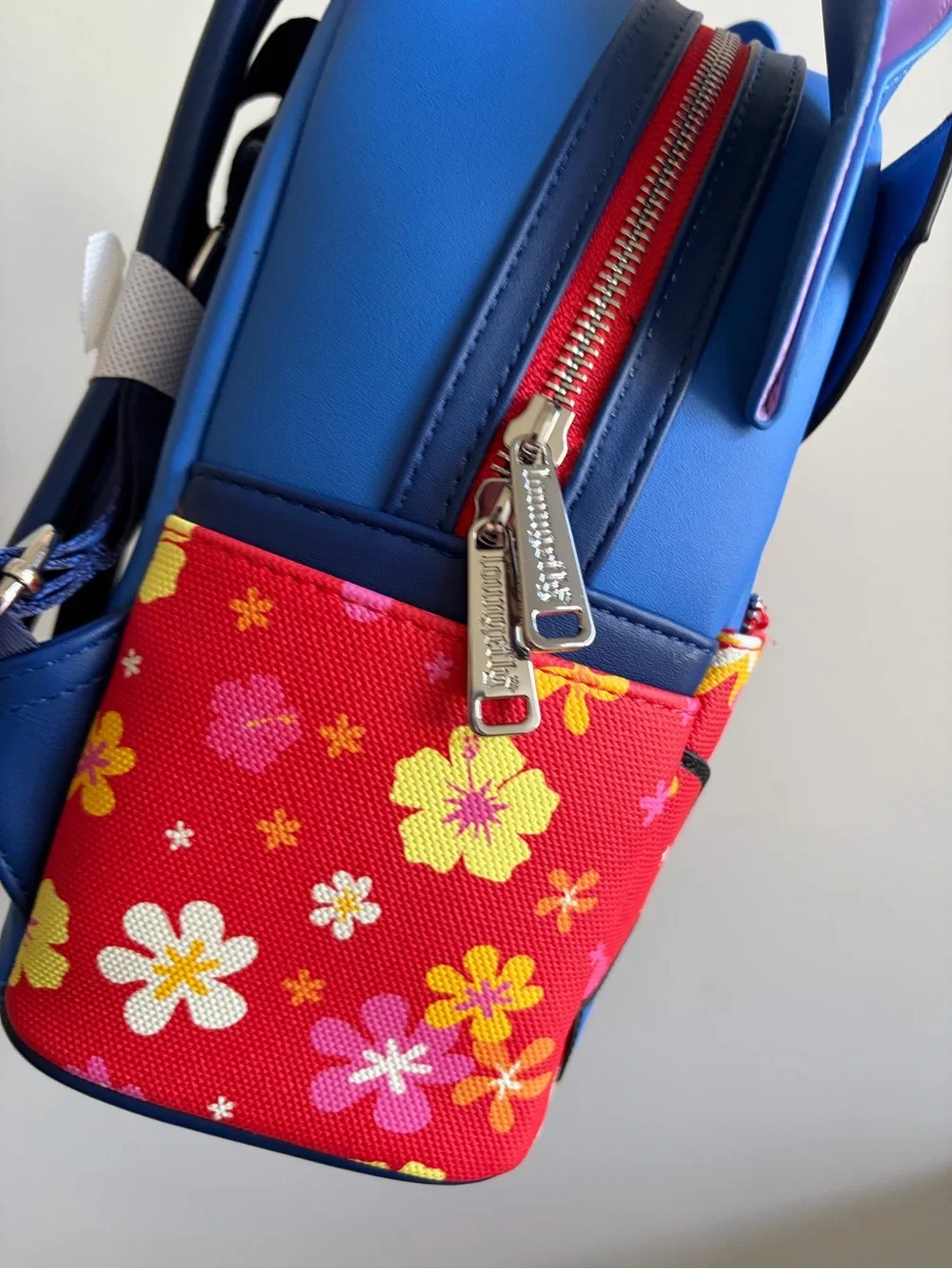Loungefly Blue Stitch Mini Backpack with Red Sunglasses and Pink Ear Accents